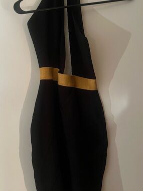 House of CB Black Mini Dress with Gold Waistband